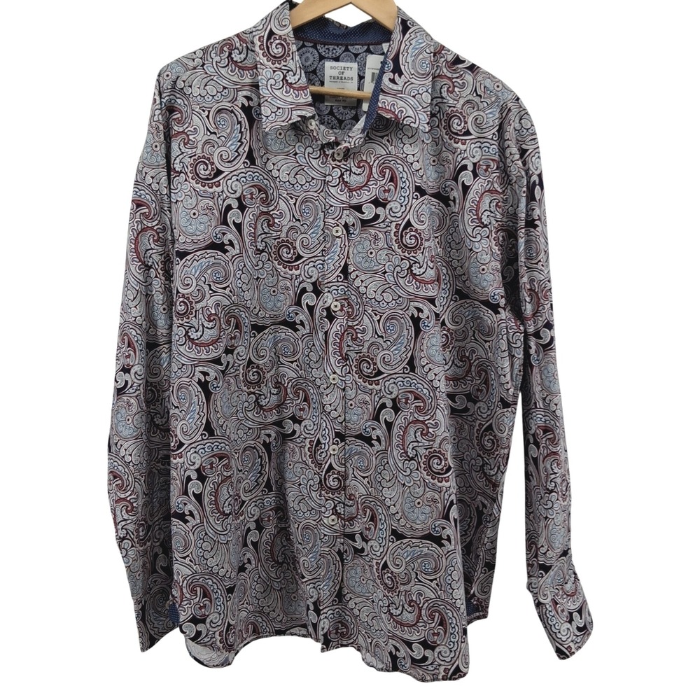 Society of Threads Paisley Dress‎ Shirt Mens XXL Slim Fit Comfort Stretch NWT